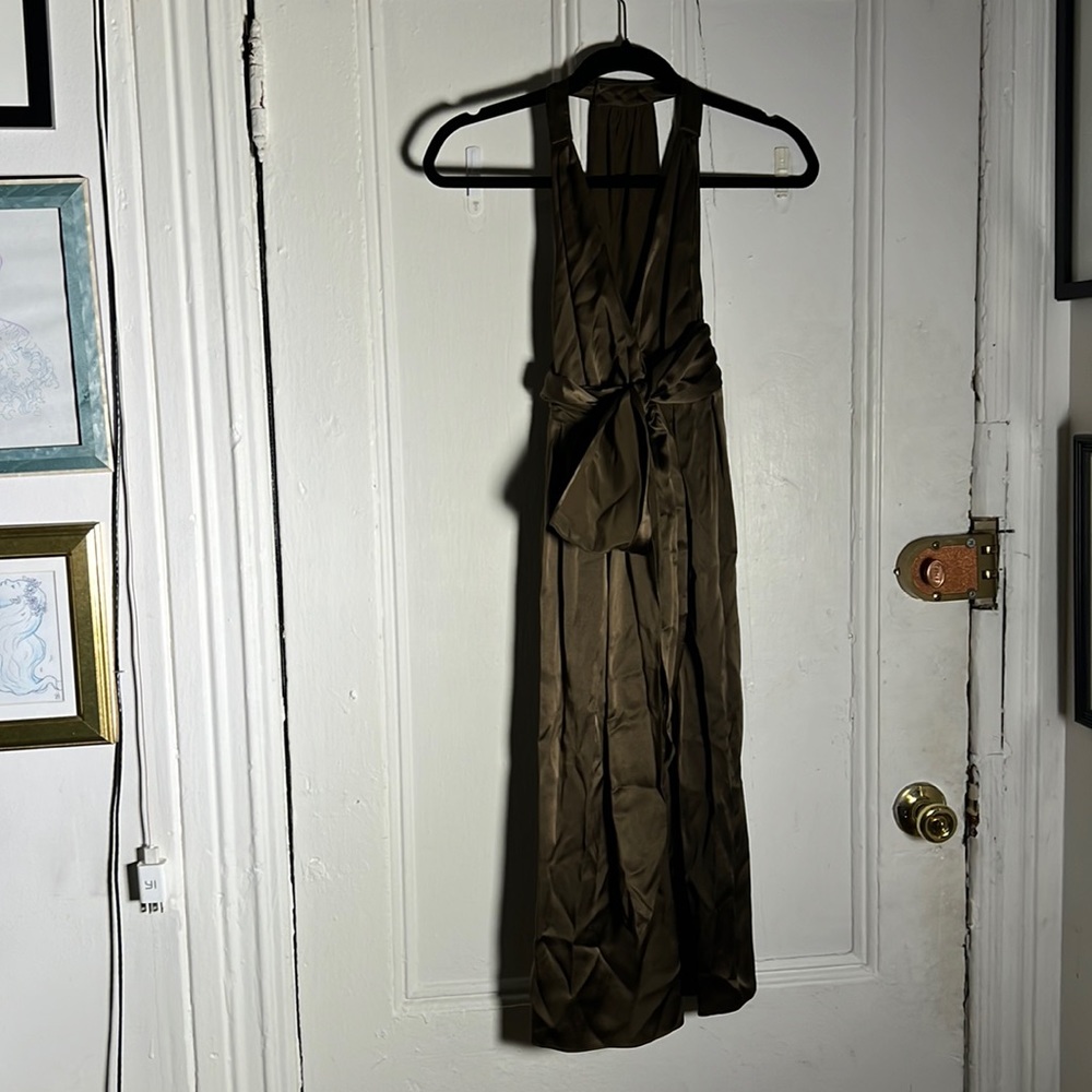 Nellie Partow brown silk halter dress